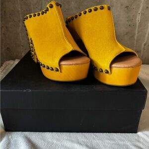 Dingo Yellow Studded Platform Mules